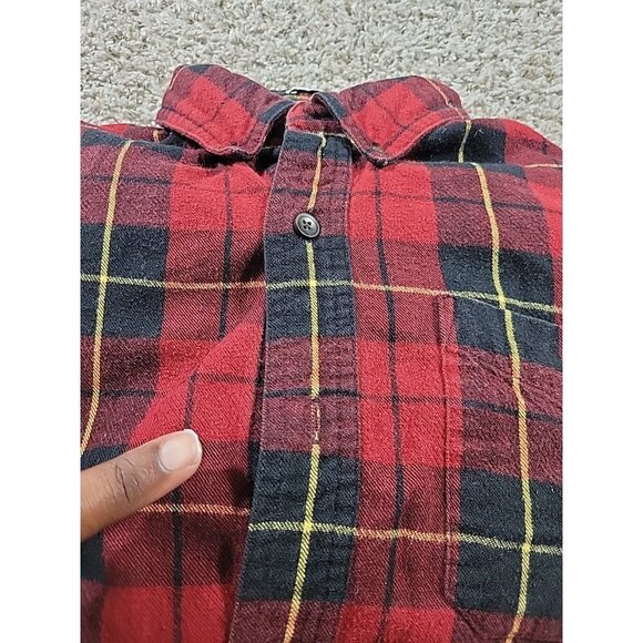 LL Bean Flannel Shirt Mens Large Black Red Button Up Plaid Buffalo Flaw* - Picture 2 of 8
